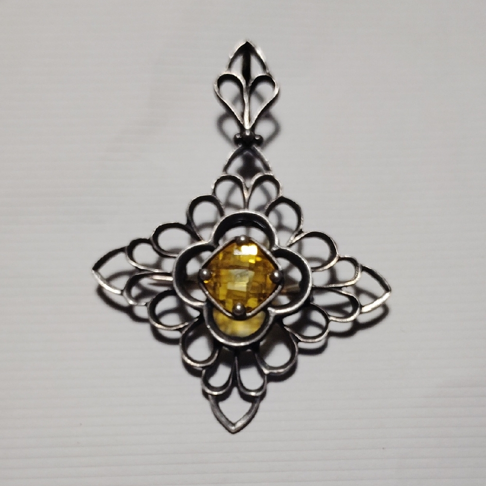 Silpada Sterling Silver Pin/Pendant Yellow Cz